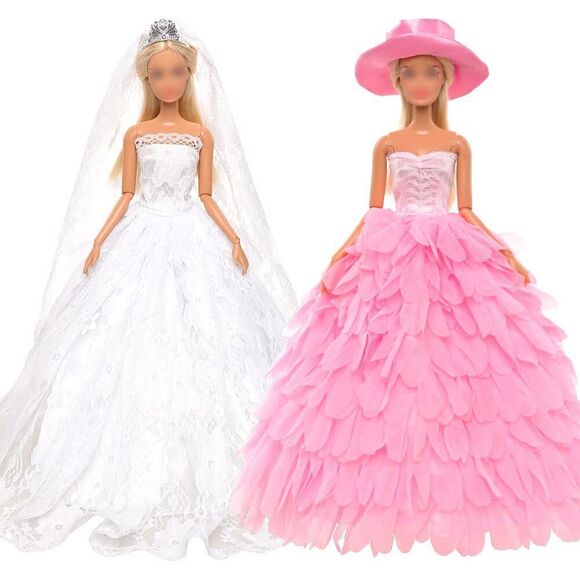 Barwa Pink Dress With Hat Evening Princess Party Clothes Wears Dress Outfit Set For Barbie Doll